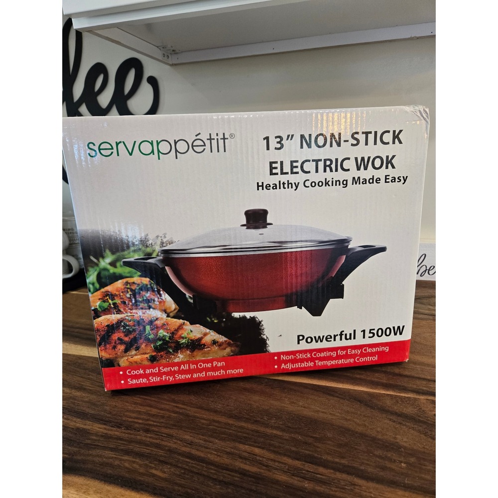 Servappetit 13" Non-Stick Electric Wok 1500W Red ICP-12874-R Adjustable Temp